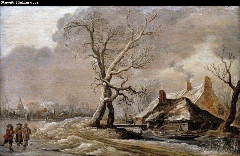 Jan van Goyen Winter Landscape with Farmhouses along a Ditch.